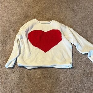 Main Strip White Sweater with Red Heart